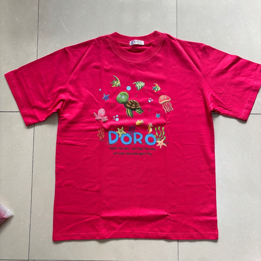 New Tshirt Bright Pink Graphic Cartoon Sea Creatures Cute Shirt Unisex Adults L